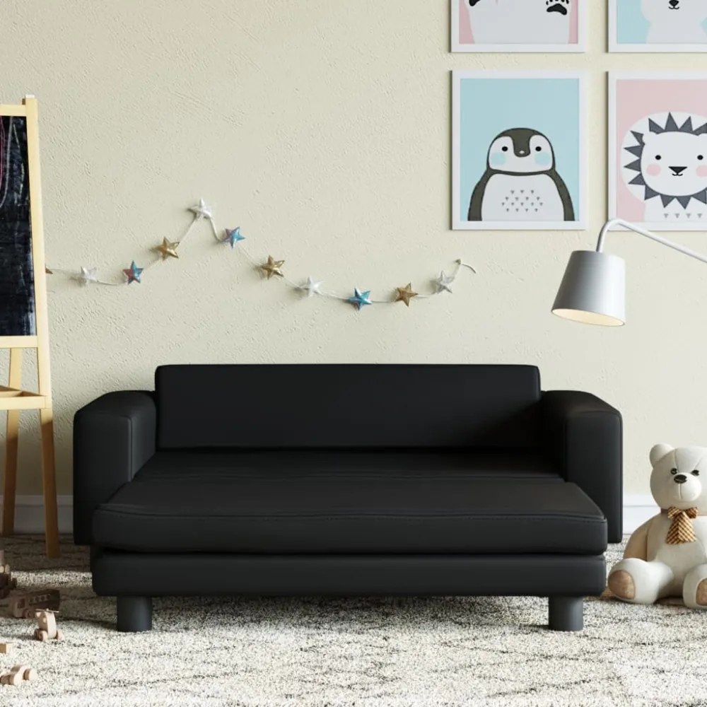 fekete gyerek bársonykanapé lábzsámollyal 100x50x30 cm