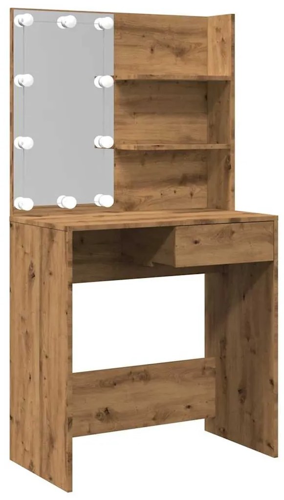 kézműves tölgy színű LED-es fésülködőasztal 74,5x40x141 cm