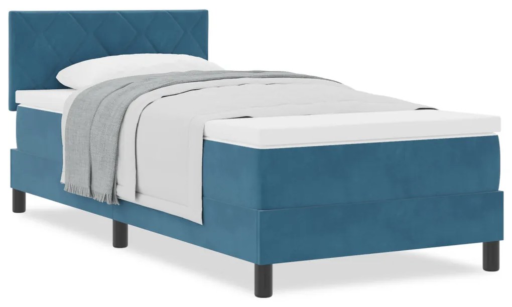 Boxspring Ágy Matracokkal Sötétkék 100x200 cm Bársony