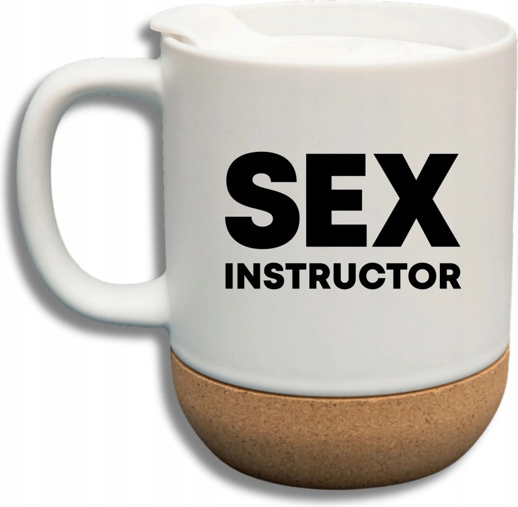 Fehér Bögre Fedéllel És Parafa Aljjal Ajándék Szex Oktató