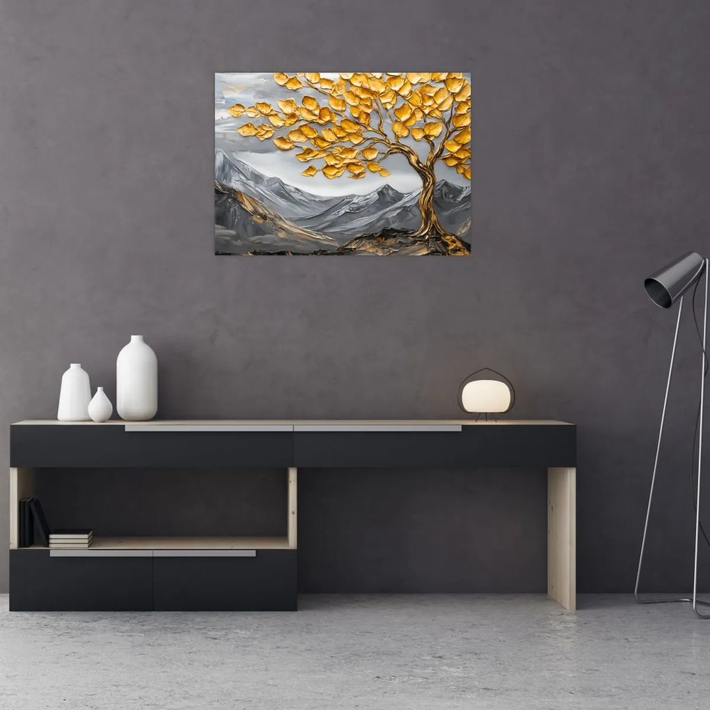 Üveg kép – Fa arany levelekkel (70x50 cm)
