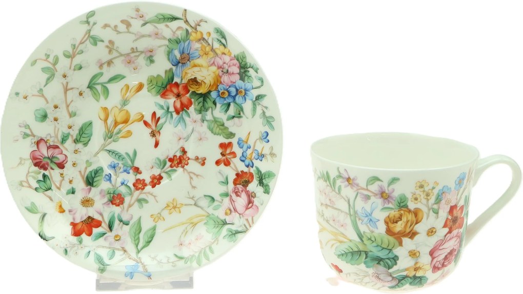 Nagy szimpla csésze 370 ml csészealj virág motívum színes ajándék