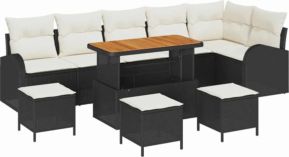 vidaXL Kerti Kanapé Szett párnával tárolóval 10 pcs Fekete és Krém