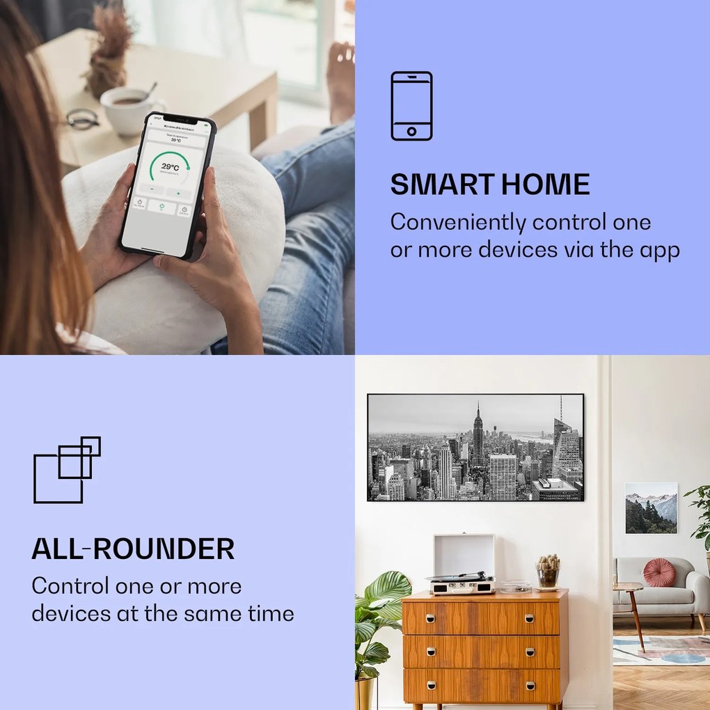 Klarstein Wonderwall Air Art Smart, infravörös hősugárzó, 120 x 60 cm, 700 W, New York City