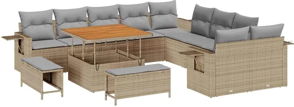 vidaXL Kerti Kanapé Szett 13 pcs Bézs polirattan