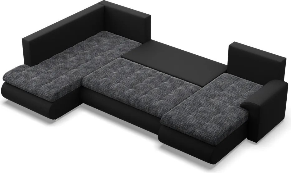 Tokio U sarokkanapé, 3 ágyneműtartóval, fonott + műbőr, baloldali, szürke - fekete