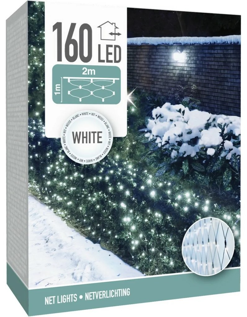 Kültéri fényháló, 200x100 cm, 160 LED, hidegfehér, IP44, 2 m