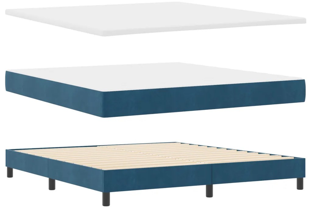 Boxspring Ágy Matrac LED-del Sötét Kék 180x200 cm Bársony