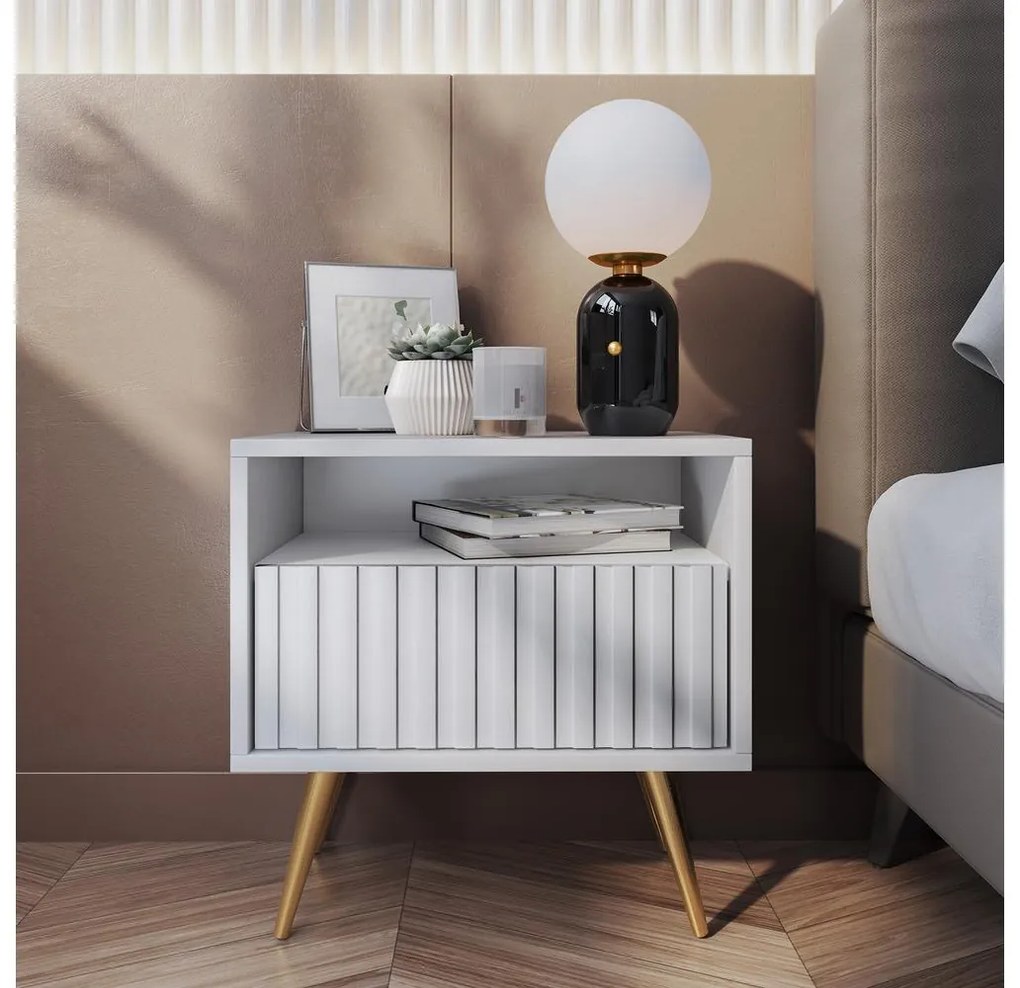 Éjjeliszekrény Biel B3 (fehér + arany). 1098855