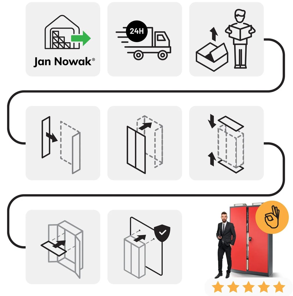 Fém iratszekrény JAN II, 1150 x 185 x 400 mm, antracit-piros