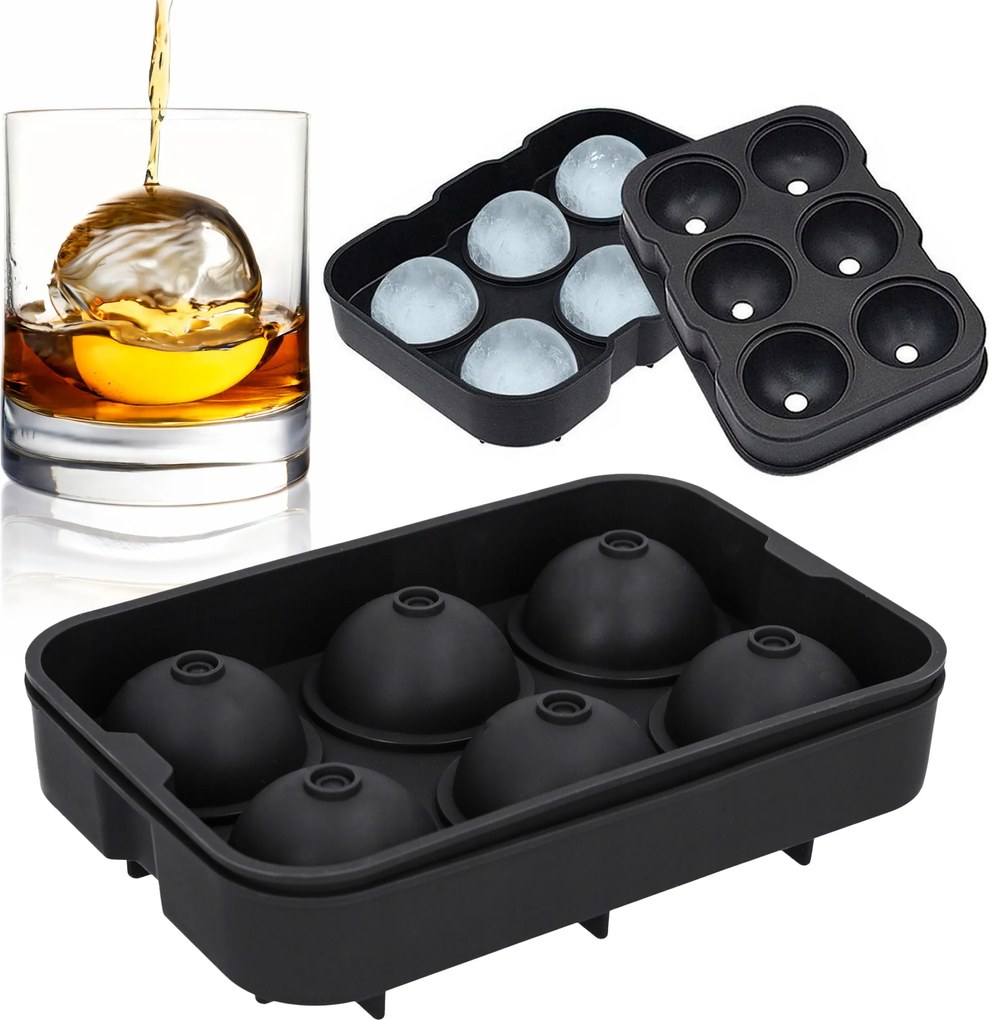 Szilikon Jégforma 6 Jéggolyó Italforma Fekete