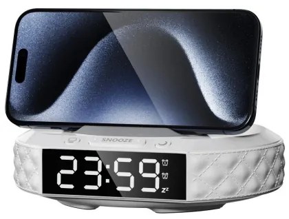 Immax 08983L - Ébresztő LCD-vel, 27W/9V Qi vezeték nélküli töltő, fehér