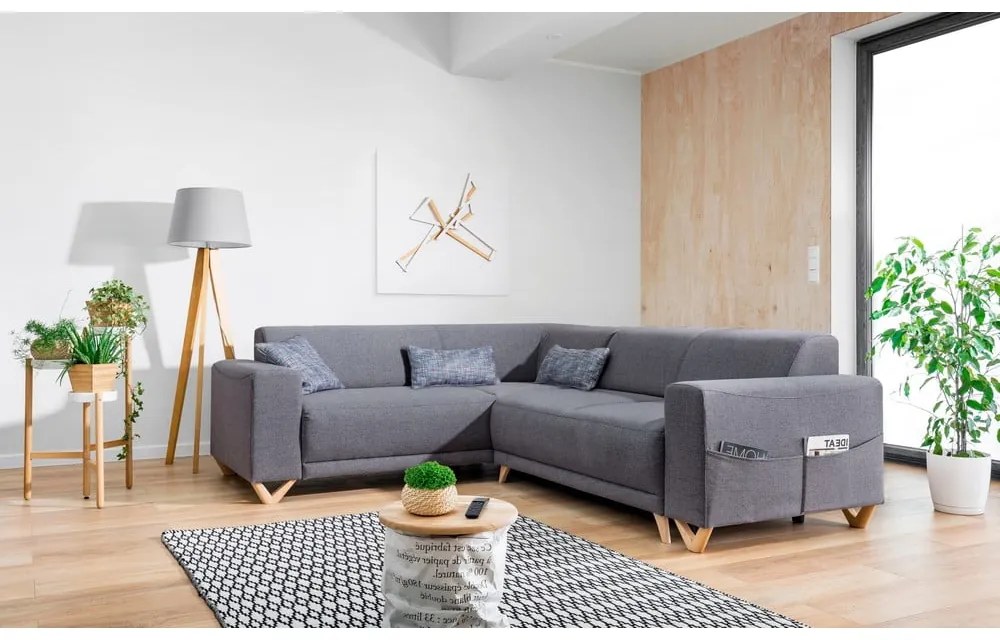 Szürke kinyitható-tárolóhelyes sarokkanapé (bal oldali-L alakú) Classy Sophie – Miuform