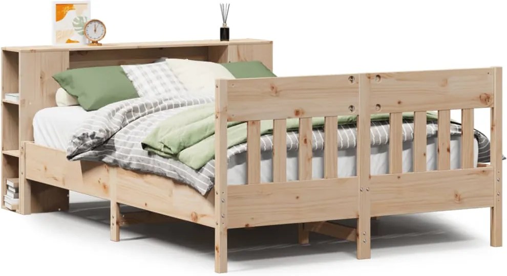 vidaXL tömör fenyőfa könyvespolcos ágy matrac nélkül 135 x 190 cm