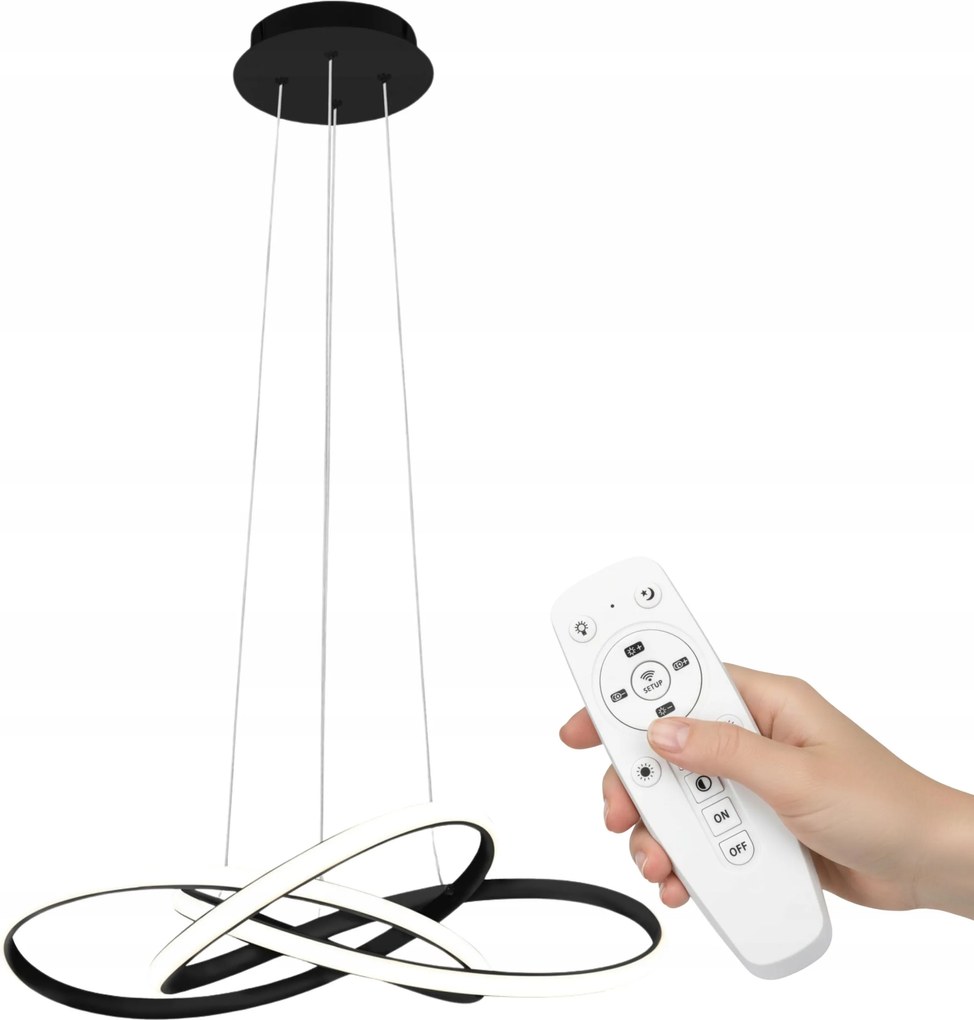 Led Csillár Nappaliba Fehér-fekete Led Mennyezeti Függeszték Lámpa Távirányítóval