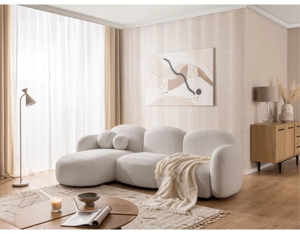 Krémszínű buklé sarokkanapé (bal oldali-heverő résszel) Orbit – Ropez