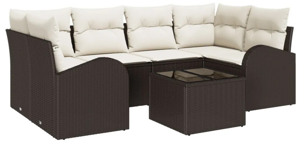 7 darabos Kert Sofa Szett Párnákkal Barna Poli Rattan