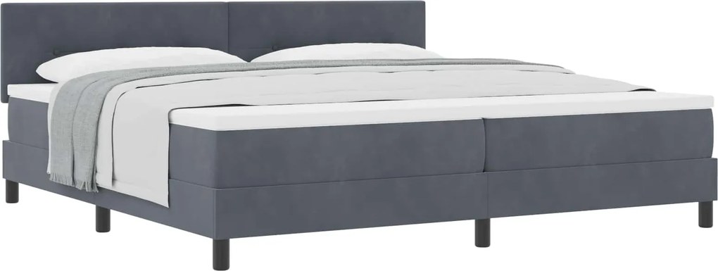 vidaXL Boxrugós ágy matracmal Sötétszürke 200 x 200 cm Bársony