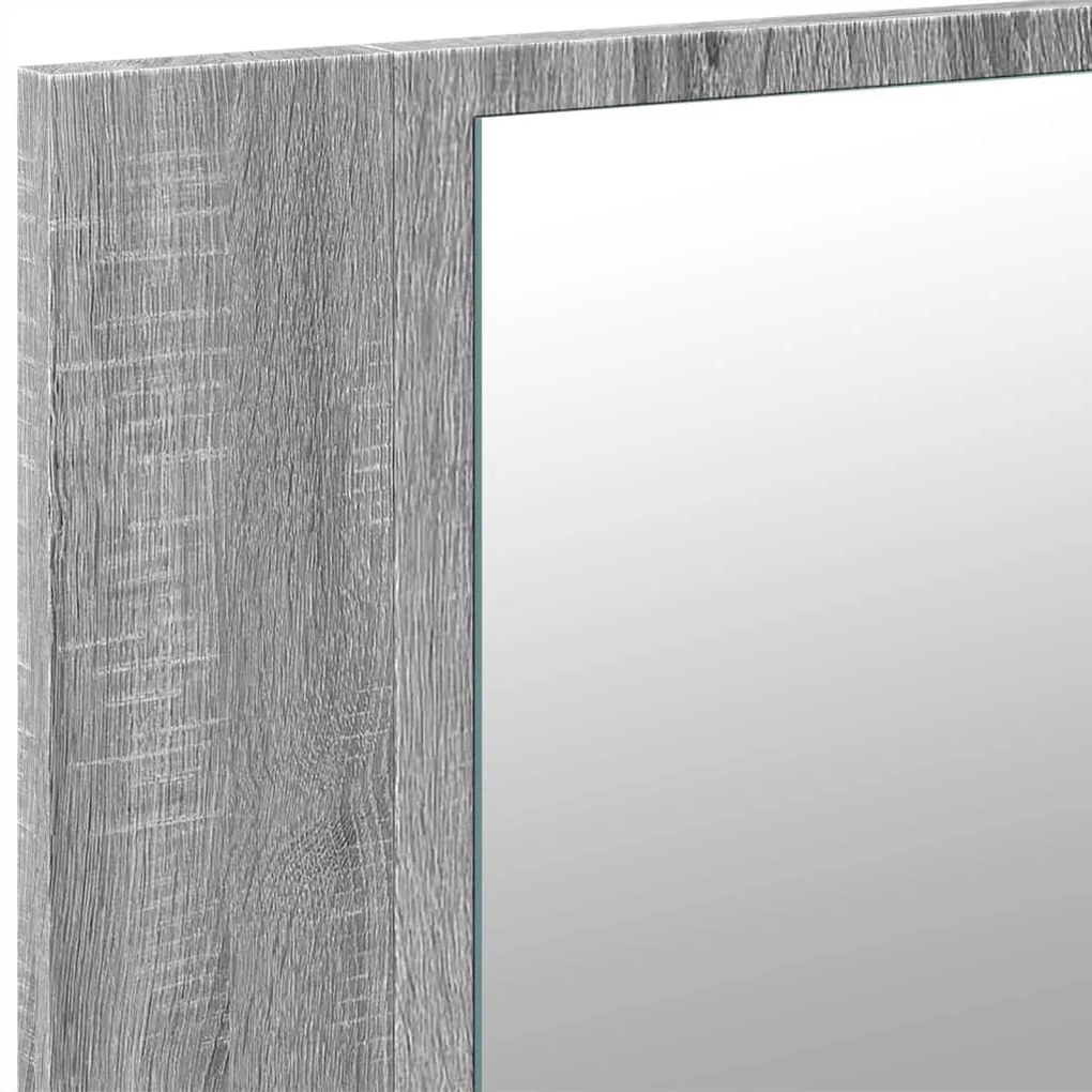 szürke sonoma akril LED-es tükrös fürdőszobaszekrény 90x12x45cm