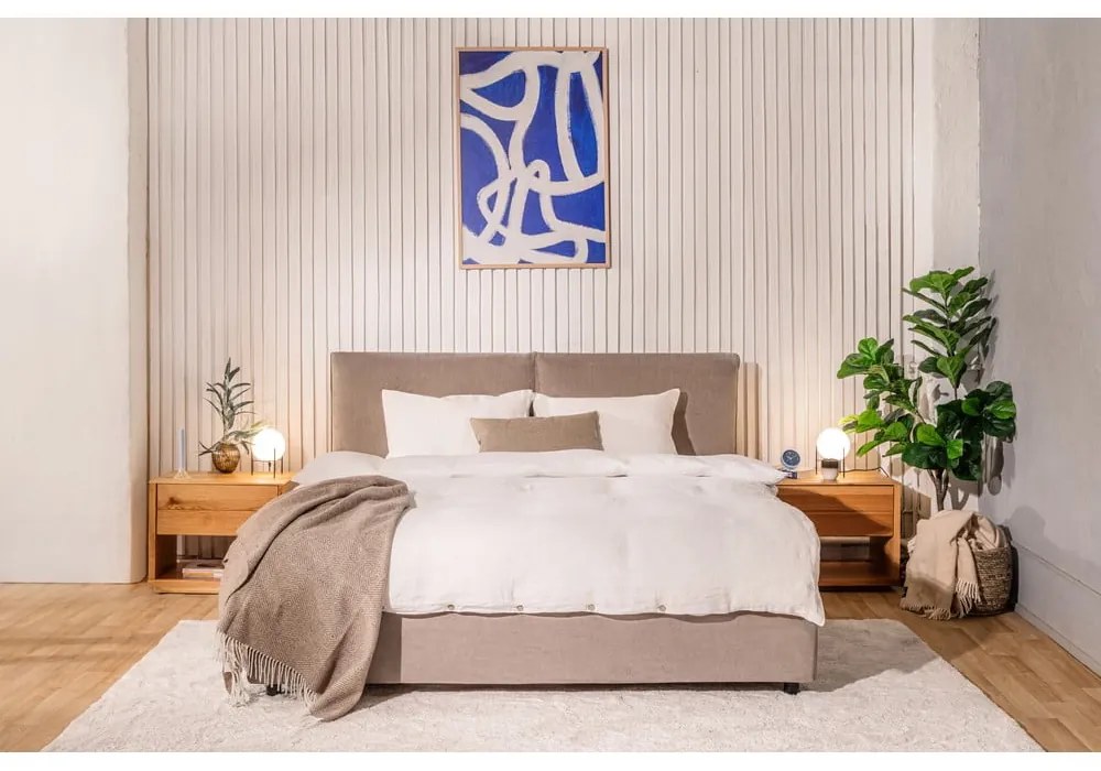Kárpitozott franciaágy taupe színű, tárolóhellyel, matraccal/ráccsal 180x200 cm Myra Pillow - Bonami Selection