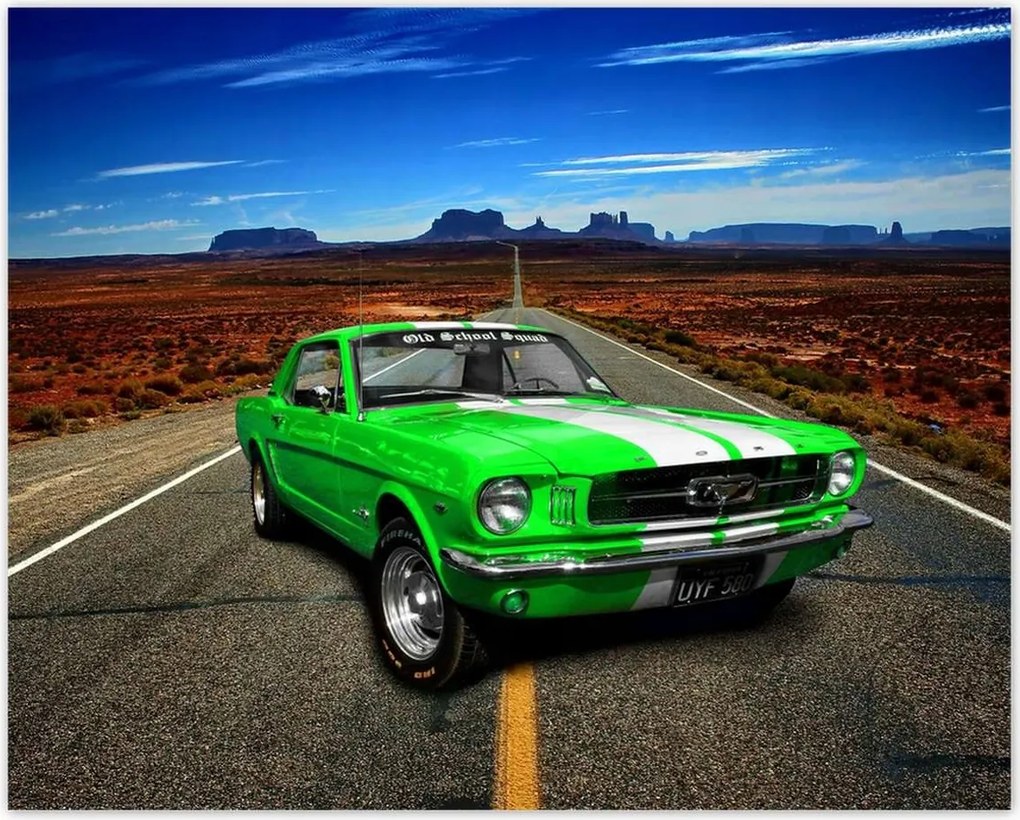 Poszterek 50x40 Zöld Mustang a sivatagban