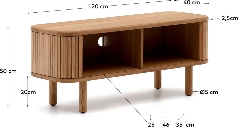 Natúr színű TV-állvány kőrisfa dekorral 120x50x40 cm Mailen – Kave Home