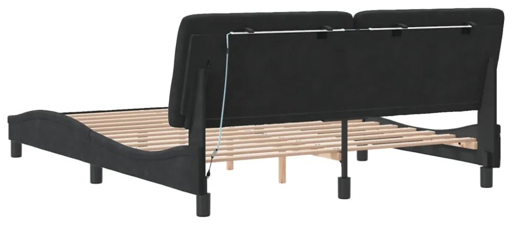 fekete bársony ágykeret LED-ekkel matrac nélkül 160 x 200 cm