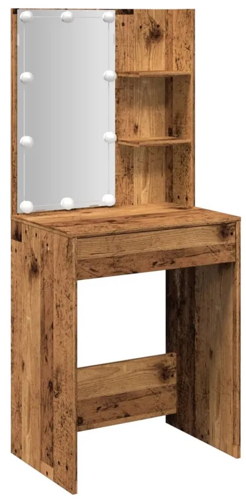 antik fa színű LED-es fésülködőasztal 60 x 40 x 140 cm