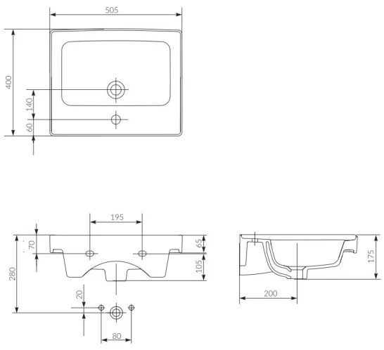Cersanit K114-005 - CREA 40x50,5 cm beépíthető mosdó, kerámia, fényes fehér