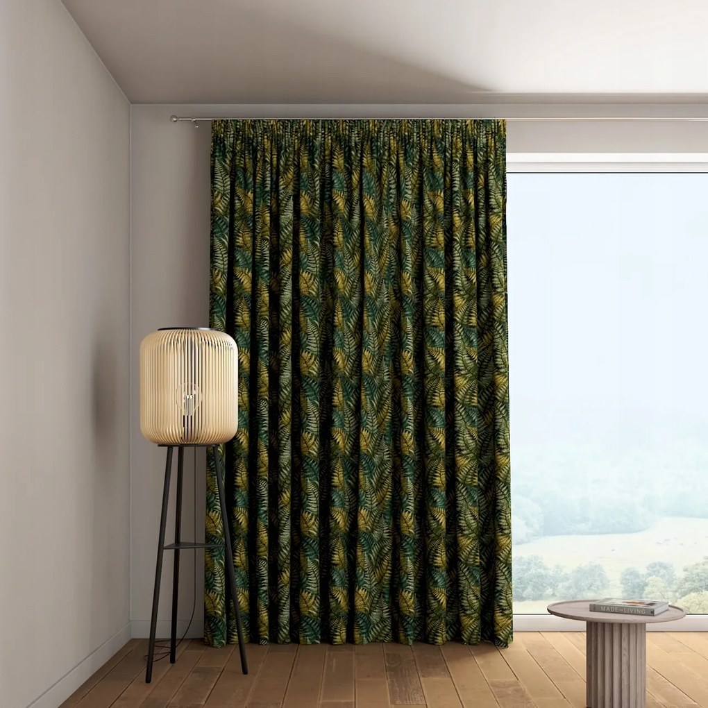 Függöny ráncoló szalaggal 1 db 130x260cm zöld páfrány levelek