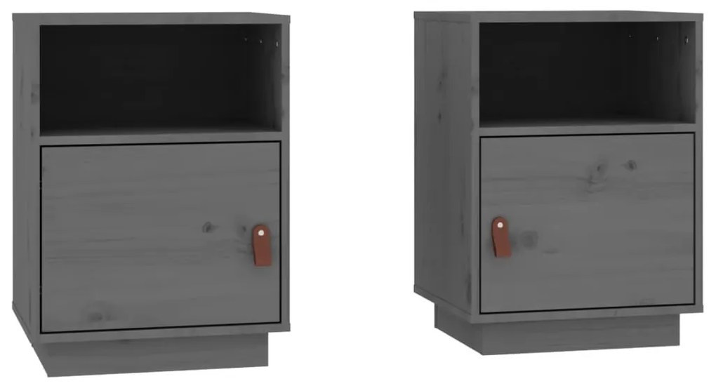 2 db szürke tömör fenyőfa éjjeliszekrény 40 x 34 x 55 cm