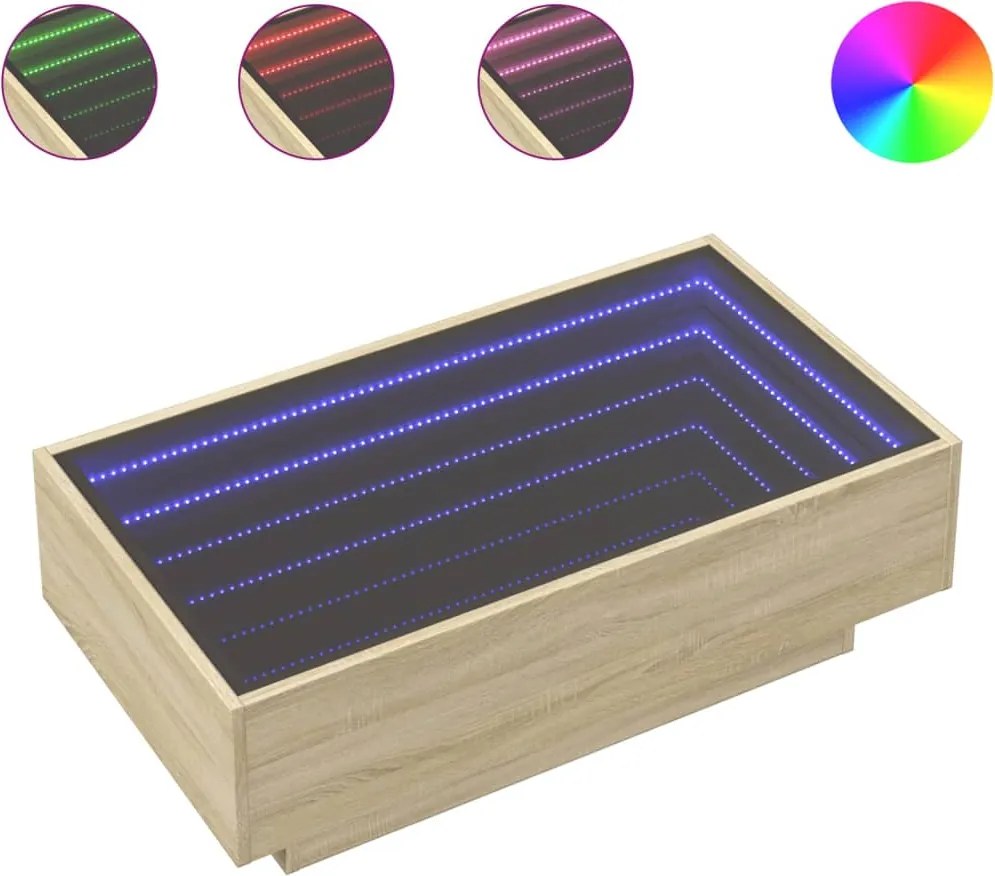 vidaXL sonoma tölgy szerelt fa dohányzóasztal LED-del 90 x 50 x 30 cm