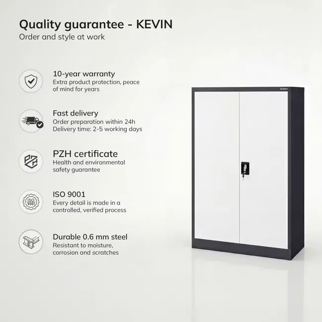 Fém irodai iratszekrény antracit-fehér KEVIN 900 x 1400 x 400 mm
