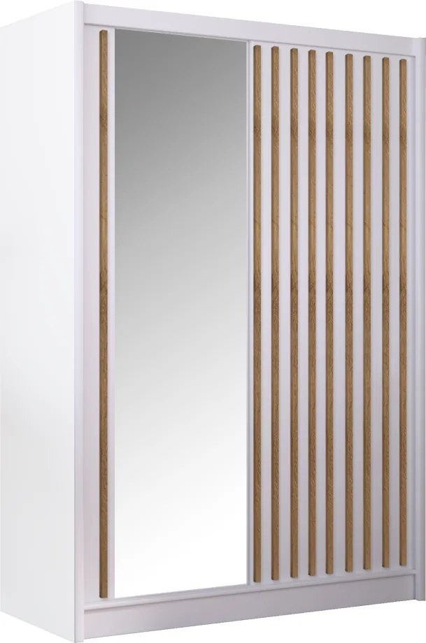 Tolóajtós szekrény, fehér/craft tölgy, 150x215 cm, LADDER