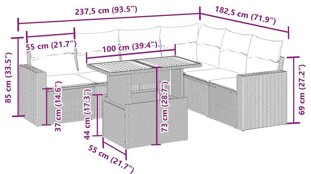 7 részes bézs polyrattan kerti ülőgarnitúra párnákkal