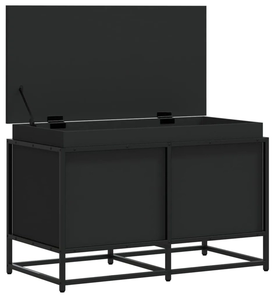 fekete szerelt fa tárolóláda fedéllel 80 x 40 x 51,5 cm