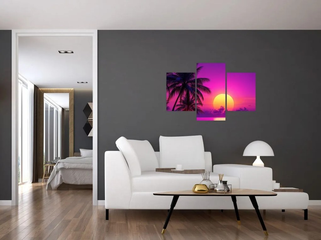 Kép - Lila naplemente pálmafával (90x60 cm)