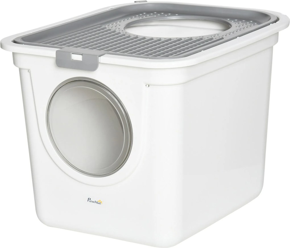 PawHut Zárt Macska WC Fedéllel - XXL Macskaalom Tartó Készlet 5 kg-ig, 44 x 55 x 39 cm, Szürke + Fehér | Aosom