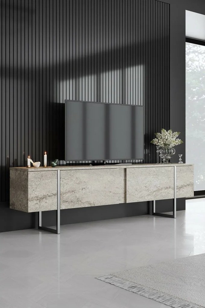 Luxe Travertine and Silver TV-állvány