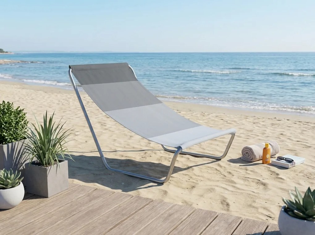 Összecsukható tengerparti napozóágy SAND, szürke csíkos