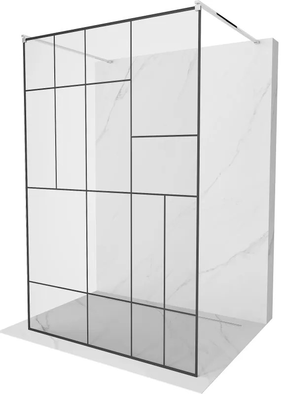 Mexen Kioto, átmenő zuhanyparaván 130 x 200 cm, 8mm átlátszó / fekete üvegminta, 2x króm stabilizáló távtartó, 800-130-002-01-78