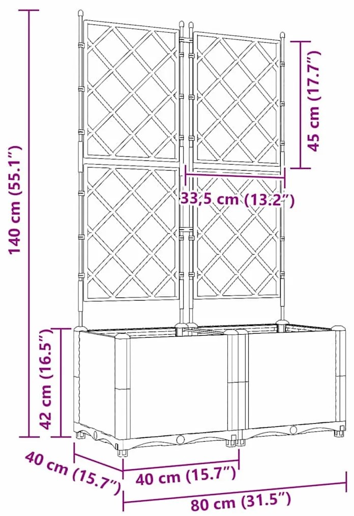 Kertész cserép rácsos változattal 2 pcs Szürke 80 x 40 x 143 cm
