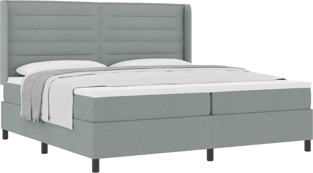 vidaXL Boxrugós ágy matracmal Világosszürke 200 x 200 cm szövet