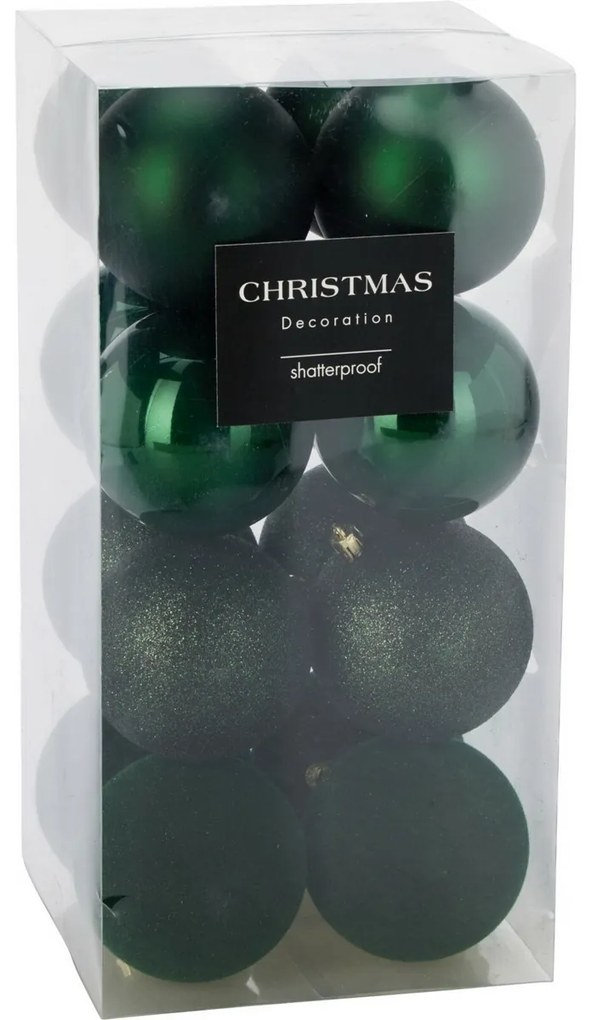 16 darabos karácsonyi díszkészlet FestiveSparkles, zöld, átmérő 8 cm, műanyag, 8 cm átmérőjű