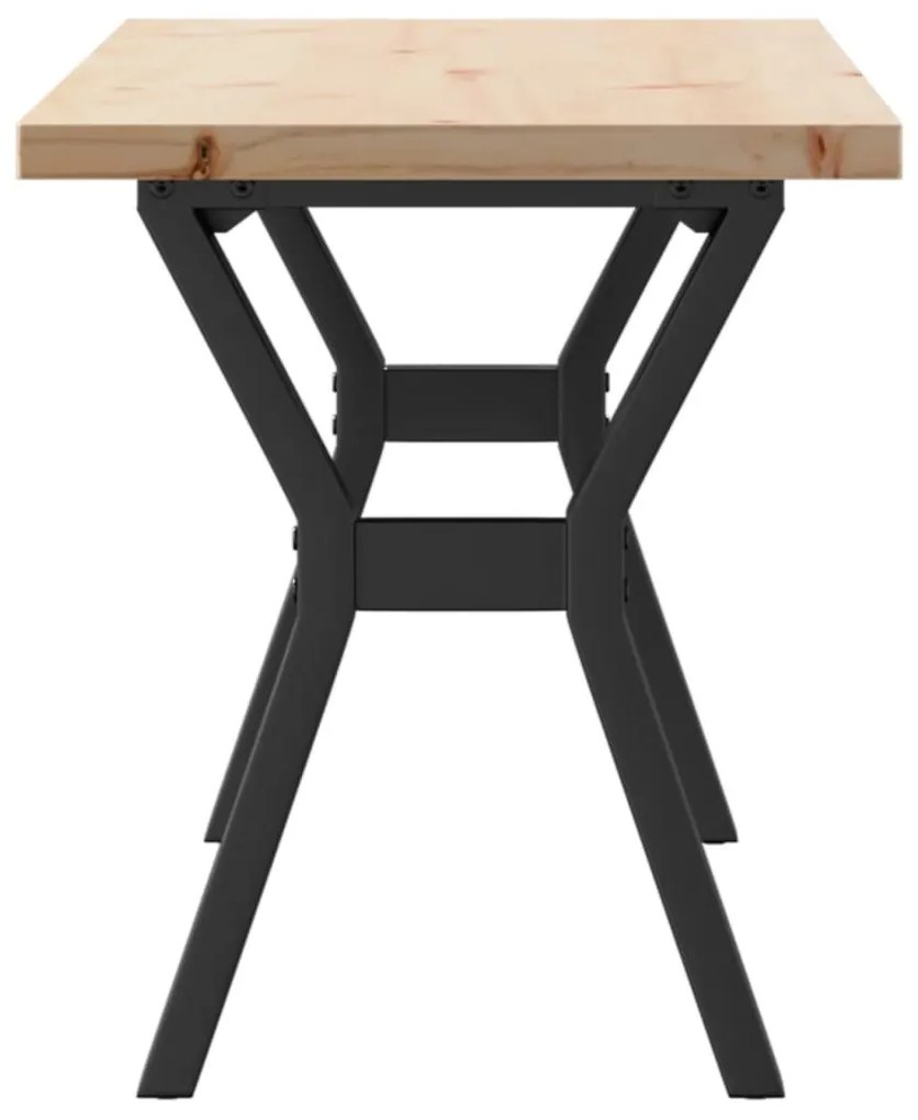 tömör fenyőfa és öntöttvas Y-vázú dohányzóasztal 110x40x45,5 cm