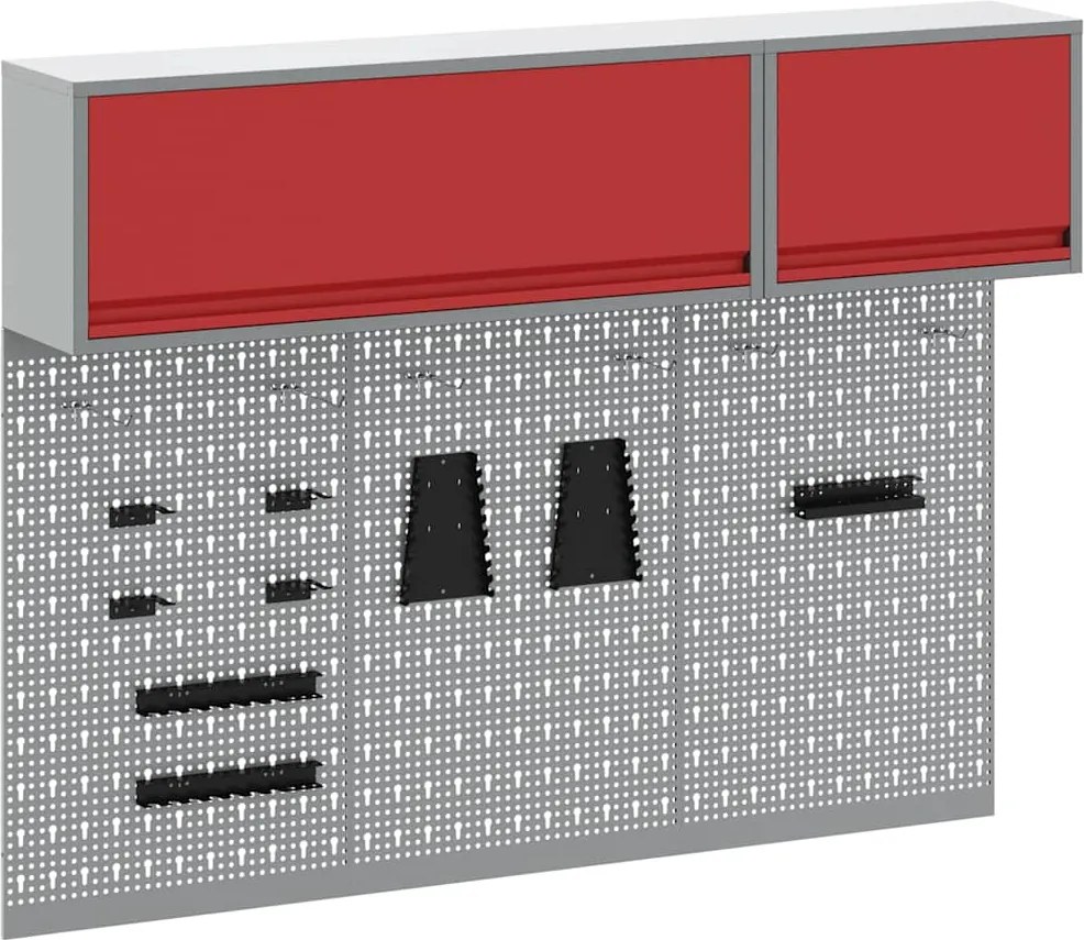 vidaXL Szerszámos szekrény készlet polcokkal 5 pcs Piros Porszórt acél