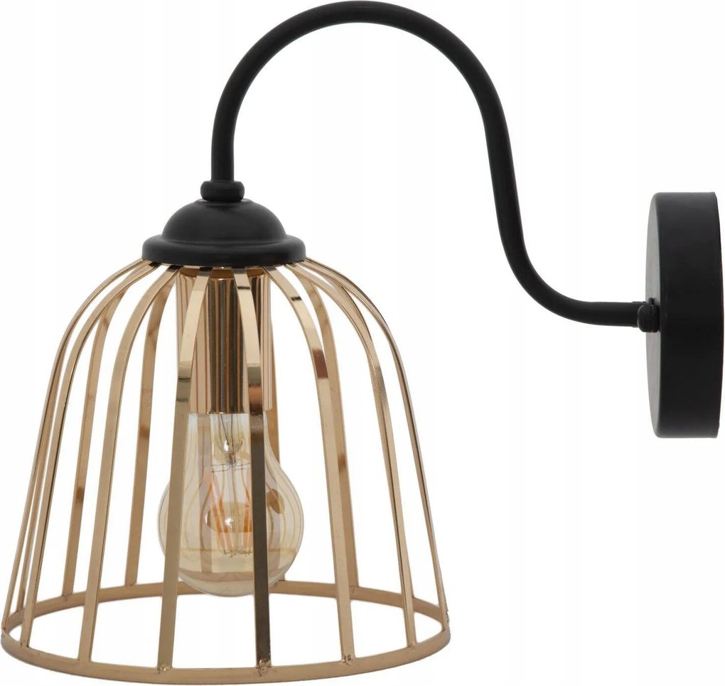 Fali lámpa arany búrával, 18 x 25 x 28 cm