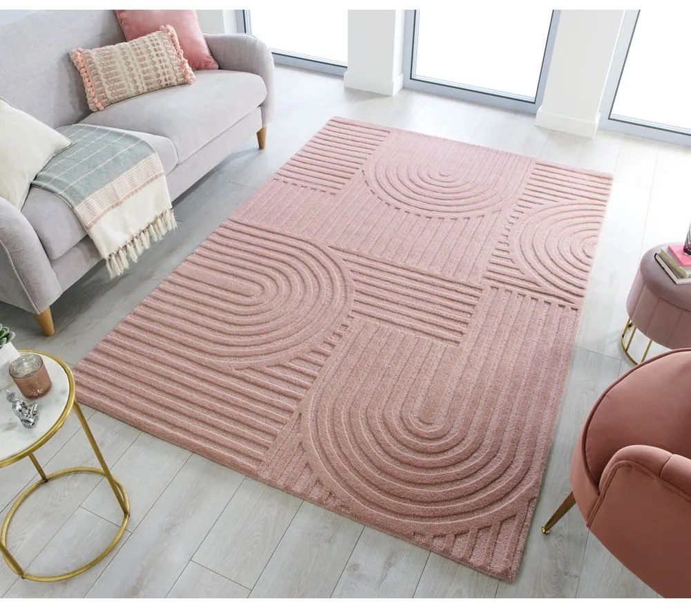 Zen Garden rózsaszín gyapjú szőnyeg, 160 x 230 cm - Flair Rugs