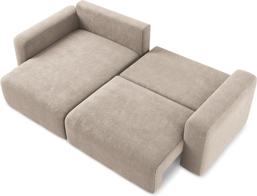 Bézs zsenília kinyitható-tárolóhelyes sarokkanapé (bal oldali-heverő résszel) Kona – Makamii