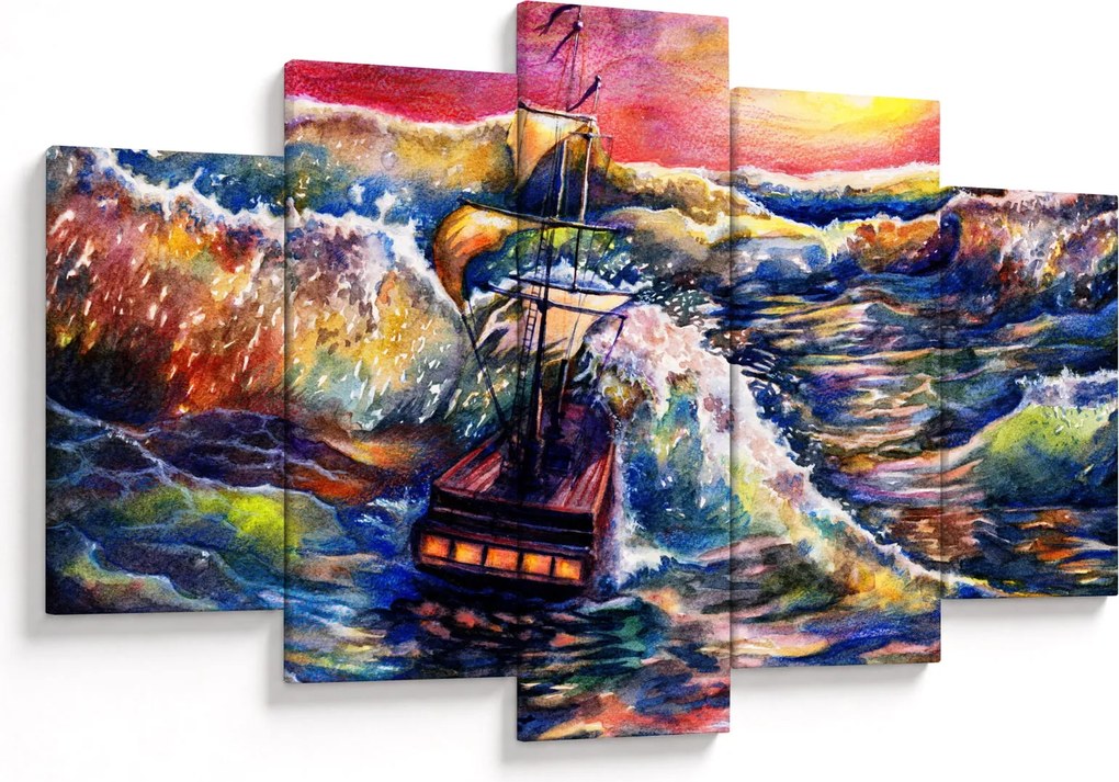 Kép - Hajó az óceán hullámain, aquarel (150x105 cm)